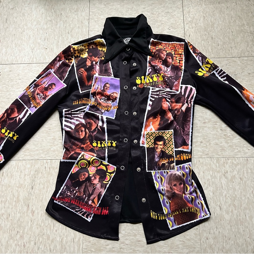 Rare Miss Sixty Graphic Collage Button-Up Shirt